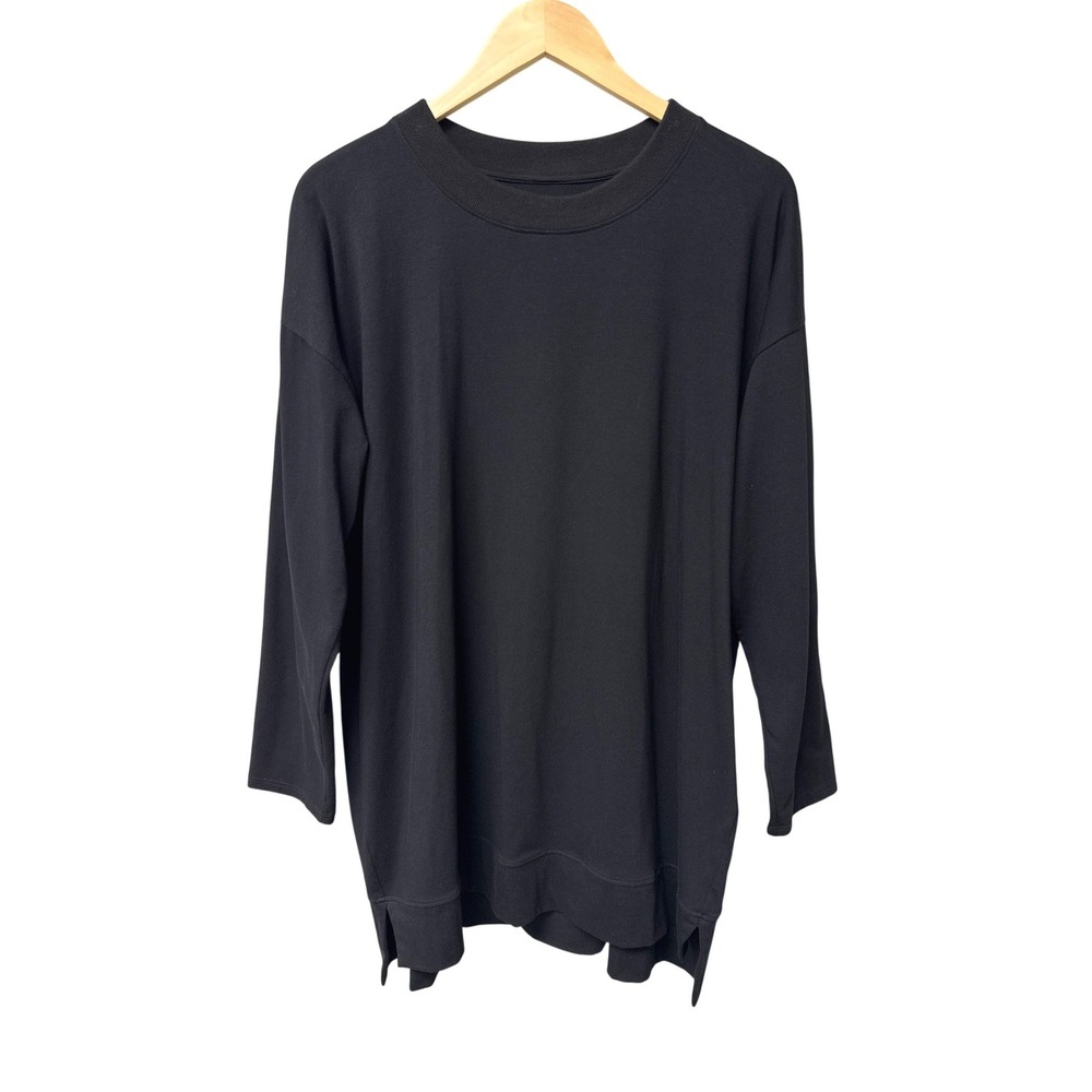 Eileen Fisher Long Sleeve Top Womens L Black Organic Cotton Stretch Tunic Basic